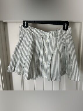 aerie Striped Button-Front Circle Skirt in Light Gray and White